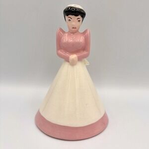 Vintage 1950s California Cleminson's Woman Lady Figural Bell Ceramic RARE Pink